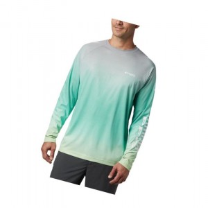Columbia PFG Terminal Deflector Printed Long Sleeve Sweatshirt Erkek Açık Yeşil | 92417-USRL