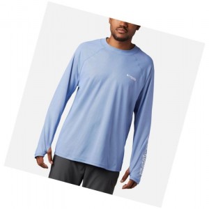 Columbia PFG Terminal Deflector Zero Mock Long Sleeve Sweatshirt Erkek Mavi | 92870-DBZF