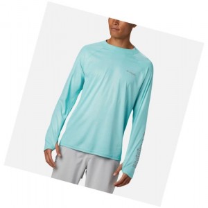Columbia PFG Terminal Deflector Zero Mock Long Sleeve Sweatshirt Erkek Açık Turkuaz | 20671-UQKJ