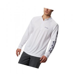 Columbia PFG Terminal Tackle 1/4 Zip Big Sweatshirt Erkek Beyaz | 61804-DYHZ