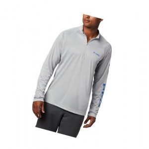 Columbia PFG Terminal Tackle 1/4 Zip Big Sweatshirt Erkek Gri Mavi | 61497-PSCR
