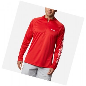 Columbia PFG Terminal Tackle 1/4 Zip Sweatshirt Erkek Kırmızı Beyaz | 19540-DVYF