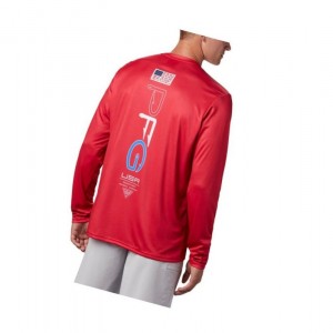 Columbia PFG Terminal Tackle Americana Long Sleeve Sweatshirt Erkek Kırmızı | 27031-VYGJ