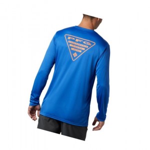 Columbia PFG Terminal Tackle Destination Long Sleeve Sweatshirt Erkek Mavi | 64590-INMW