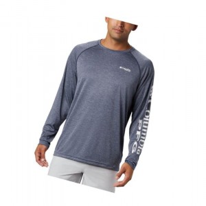 Columbia PFG Terminal Tackle Heather Long Sleeve Sweatshirt Erkek Lacivert Beyaz | 34917-QPMJ