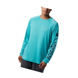 Columbia PFG Terminal Tackle Heather Long Sleeve Sweatshirt Erkek Açık Turkuaz Lacivert | 26195-VPAH