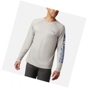 Columbia PFG Terminal Tackle Heather Long Sleeve Sweatshirt Erkek Gri Mavi | 10592-SMCZ