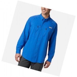Columbia PFG Terminal Tackle Long Sleeve Woven Gömlek Erkek Mavi | 27538-WAJX
