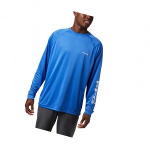 Columbia PFG Terminal Tackle Long Sleeve Sweatshirt Erkek Mavi Gri | 19385-YFXC