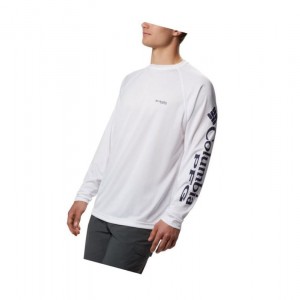 Columbia PFG Terminal Tackle Long Sleeve Sweatshirt Erkek Beyaz | 16584-TKFE