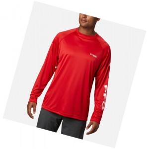 Columbia PFG Terminal Tackle Long Sleeve Big Sweatshirt Erkek Kırmızı Beyaz | 08315-JZGT
