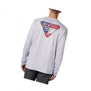 Columbia PFG Terminal Tackle State Triangle Long Sleeve Big Sweatshirt Erkek Gri | 91847-EOLF