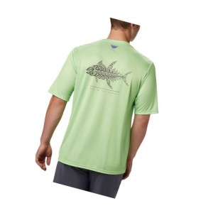 Columbia PFG Terminal Tackle Tribal Fish Short Sleeve Tişört Erkek Açık Yeşil | 59368-UMDG