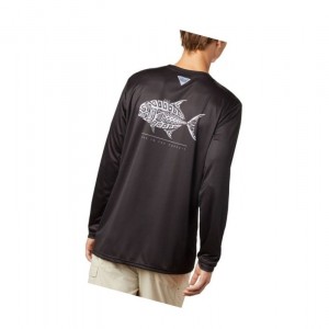 Columbia PFG Terminal Tackle Tribal Fish Long Sleeve Sweatshirt Erkek Siyah | 59018-OWEL