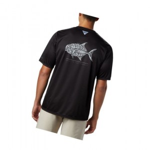 Columbia PFG Terminal Tackle Tribal Fish Short Sleeve Tişört Erkek Siyah | 26857-NPZL
