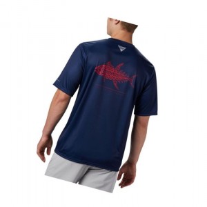Columbia PFG Terminal Tackle Tribal Fish Short Sleeve Tişört Erkek Koyu Gri | 92061-FSTQ
