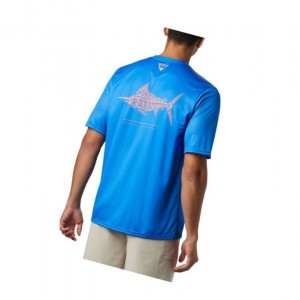 Columbia PFG Terminal Tackle Tribal Fish Short Sleeve Tişört Erkek Mavi | 14307-VPJB