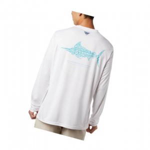 Columbia PFG Terminal Tackle Tribal Fish Long Sleeve Sweatshirt Erkek Beyaz | 06437-SDUI