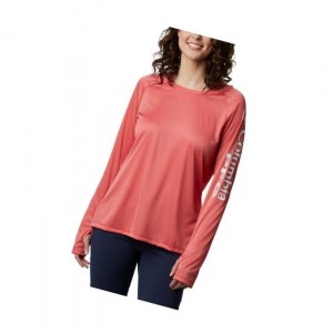 Columbia PFG Tidal Heather Kapşonlu Kadın Kırmızı Beyaz | 72160-EQCR
