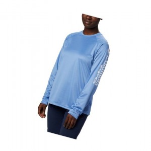 Columbia PFG Tidal Heather Long Sleeve Sweatshirt Kadın Mavi Beyaz | 14307-PMGC