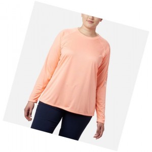 Columbia PFG Tidal II Long Sleeve Plus Size Sweatshirt Kadın Pembe Beyaz | 79304-VBNY