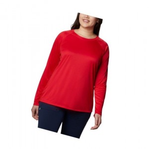 Columbia PFG Tidal II Long Sleeve Plus Size Sweatshirt Kadın Kırmızı Lacivert | 52049-SHMZ