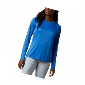 Columbia PFG Tidal II Long Sleeve Sweatshirt Kadın Mavi Açık Mercan | 37956-SVDI