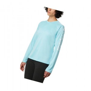 Columbia PFG Tidal II Long Sleeve Sweatshirt Kadın Mavi Beyaz | 86421-QDRB