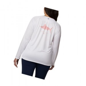 Columbia PFG Tidal Long Sleeve Printed Fish Plus Size Sweatshirt Kadın Beyaz | 67429-ESTF