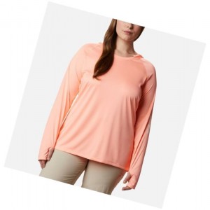 Columbia PFG Tidal Plus Size Kapşonlu Kadın Pembe Beyaz | 19284-JTNS