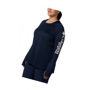 Columbia PFG Tidal Plus Size Kapşonlu Kadın Lacivert Beyaz | 02375-QBUF