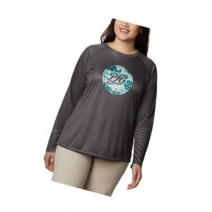 Columbia PFG Tidal Printed Medallion Long Sleeve Plus Size Sweatshirt Kadın Gri Nane | 95803-HZRL