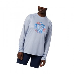 Columbia PFG Tidal Printed Medallion Long Sleeve Sweatshirt Kadın Gri Mavi | 04927-DAIZ