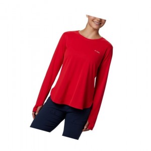 Columbia PFG Zero Long Sleeve Sweatshirt Kadın Kırmızı | 83952-OAKV