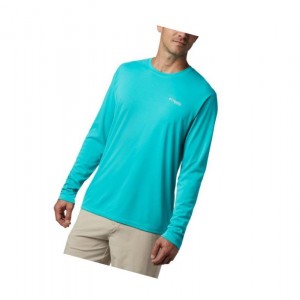 Columbia PFG Zero Rules Long Sleeve Sweatshirt Erkek Açık Turkuaz | 73206-JVTQ