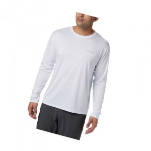 Columbia PFG Zero Rules Long Sleeve Sweatshirt Erkek Beyaz | 32964-MIQG