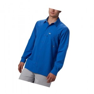 Columbia PFG Zero Rules Woven Long Sleeve Gömlek Erkek Mavi | 56812-GYAC