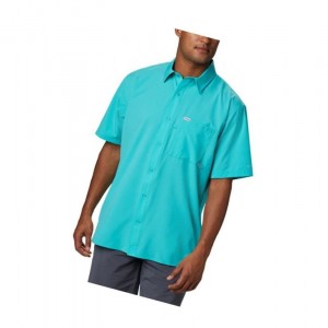 Columbia PFG Zero Rules Woven Short Sleeve Gömlek Erkek Açık Turkuaz | 32041-CXPB