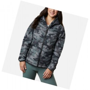Columbia Powder Lite Hooded Mont Kadın Siyah Camo | 24581-NYMJ