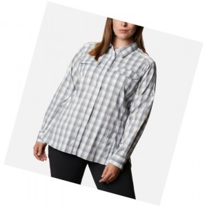Columbia Silver Ridge Lite Plaid Long Sleeve Plus Size Gömlek Kadın Beyaz | 14502-DIHQ