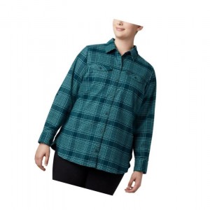 Columbia Silver Ridge Long Sleeve Flannel Top Plus Size Gömlek Kadın Mavi | 64107-VCFW
