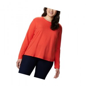 Columbia Solar Shield Long Sleeve Plus Size Sweatshirt Kadın Kırmızı | 43291-VGAH