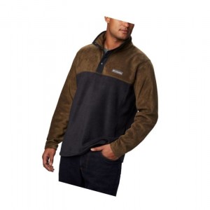Columbia Steens Mountain Half Snap Fleece Sweatshirt Erkek Siyah Zeytin Yeşili | 08315-FYHO