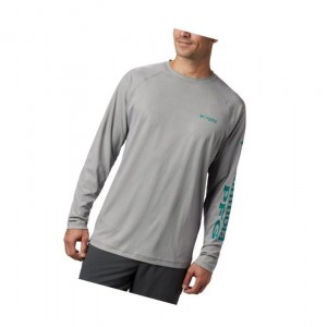 Columbia Terminal Deflector Long Sleeve Sweatshirt Erkek Gri Açık Yeşil | 08145-NDVL