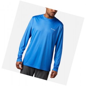 Columbia Terminal Tackle PFG Fish Flag Long Sleeve Sweatshirt Erkek Mavi Beyaz | 98436-JTBU