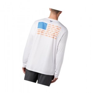 Columbia Terminal Tackle PFG Fish Flag Long Sleeve Sweatshirt Erkek Beyaz | 38907-FVTK