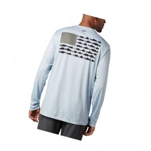 Columbia Terminal Tackle PFG Fish Flag Long Sleeve Sweatshirt Erkek Gri | 87192-NSKA