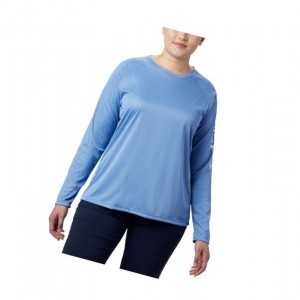 Columbia Tidal Heather Long Sleeve Sweatshirt Kadın Mavi Beyaz | 10384-LZNT
