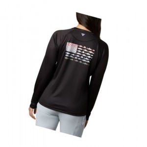 Columbia Tidal PFG Fish Flag Long Sleeve Sweatshirt Kadın Siyah Pembe | 79368-JXQW