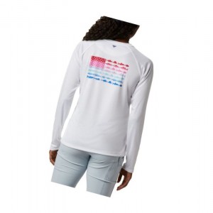 Columbia Tidal PFG Fish Flag Long Sleeve Sweatshirt Kadın Beyaz Kırmızı | 65703-LIYB